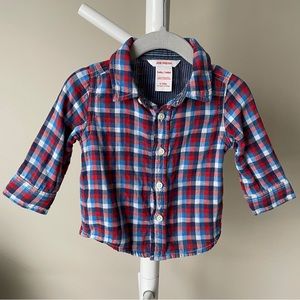 Joe Fresh Long Sleeve Button Up Plaid Shirt 6-12 Months